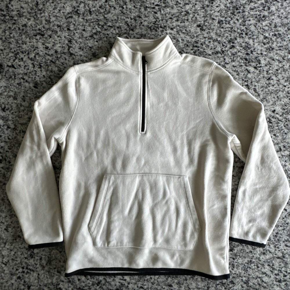 Banana Republic Jacket Mens Large White/Creme Fleece 1/4 Zip Pullover Outdoor